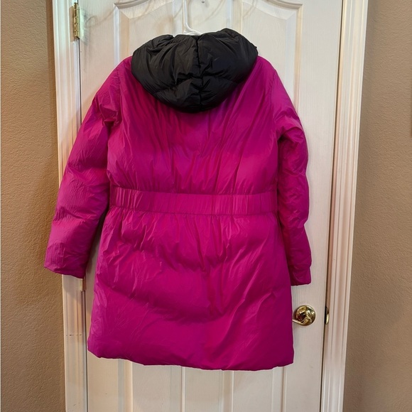 Armani Exchange Women’s Black/Orange/Pink Reversible Winter Puffer Long Coat, XL - Picture 4 of 15